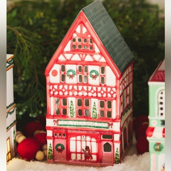 NWT ANTHROPOLOGIE SET OF FOUR Ceramic Holiday Houses Complete Set - Picture 10 of 16